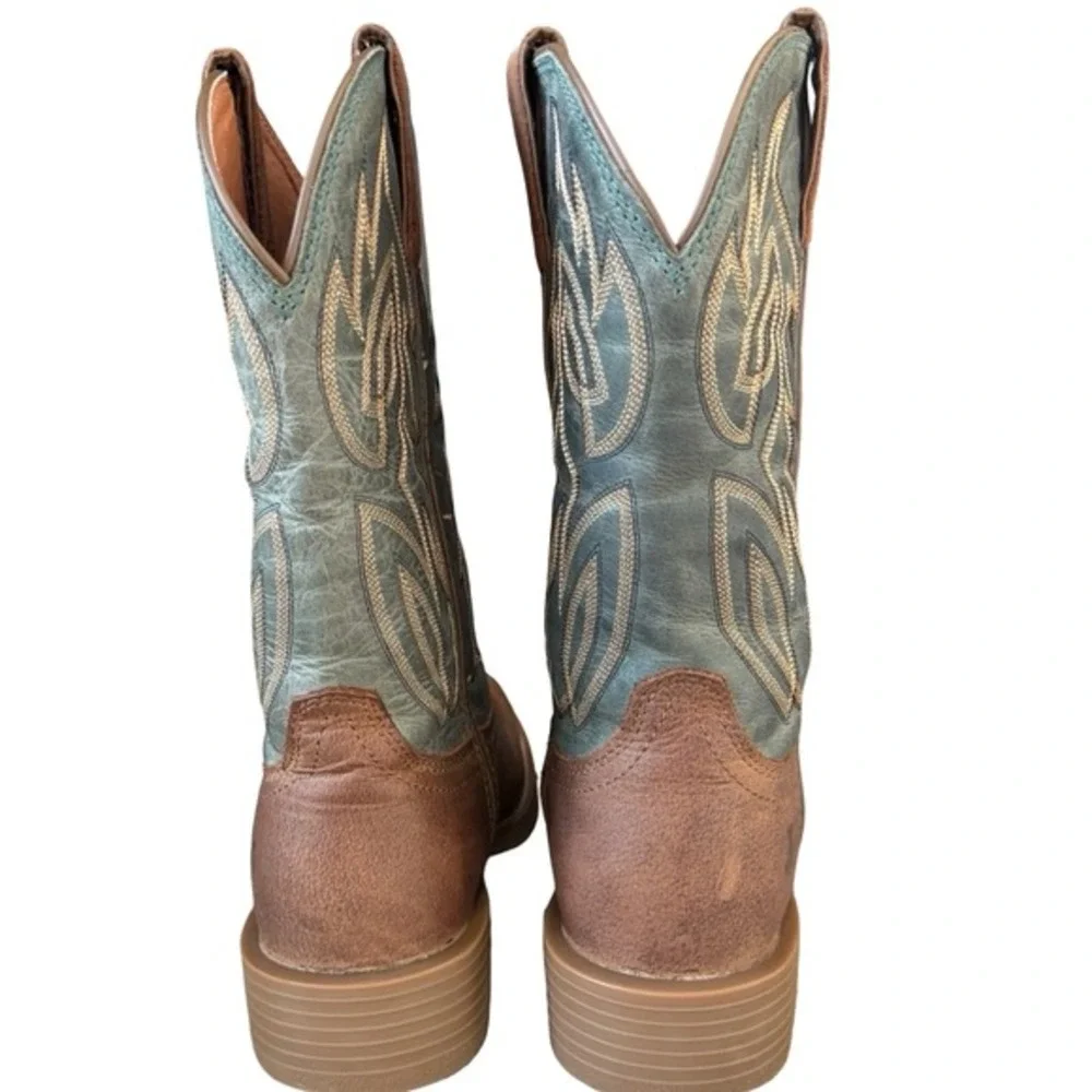 Justin SE7533 Rendon Western Cowboy Boots Brown Green Square Toe Men's 9D